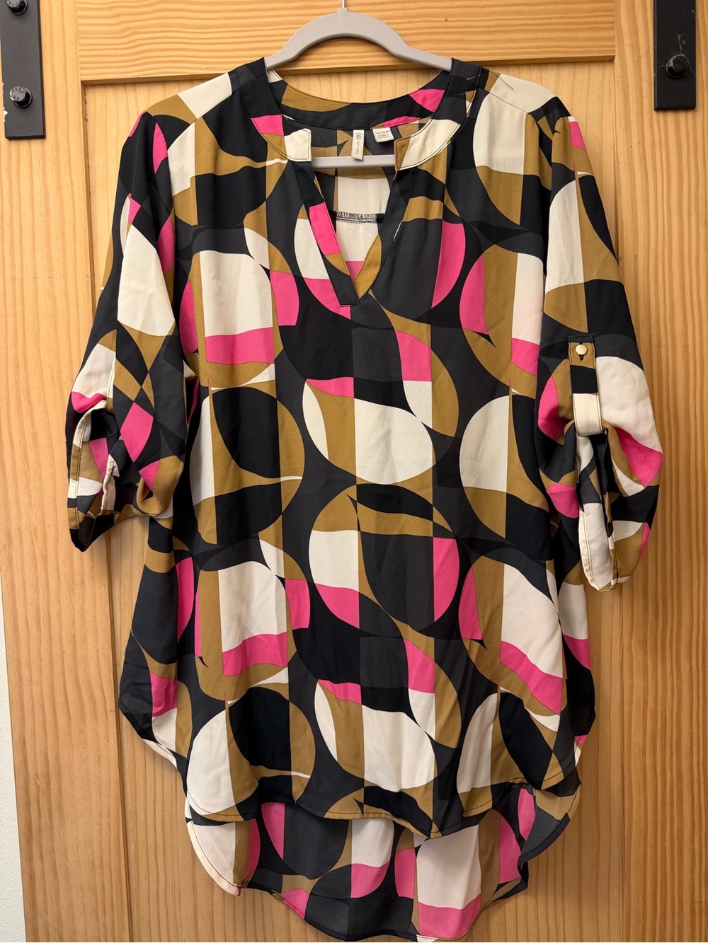 Cato Geometric Print Tunic in Black, Pink & Cream